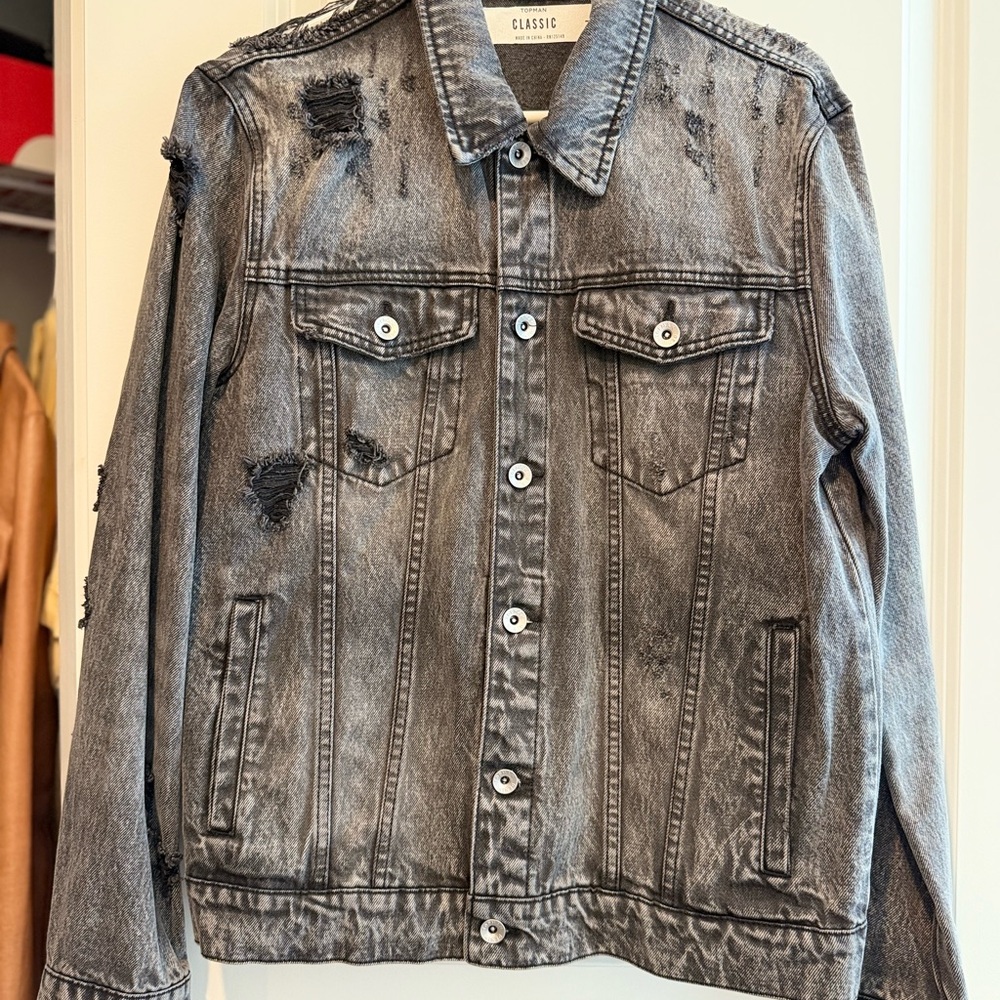 TopShop Distressed Black Denim Jacket